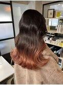 オレンジグラデーションカラー　ブリーチ　表参道