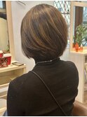 白髪染め白髪ぼかし大人かわいいミディアムショートボブ40代50代