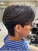 メンズセンターパートウルフセンターパートニュアンスパーマ襟足