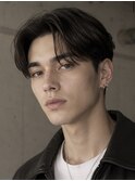 men's/ツーブロックセンターパート/黒染め/ニュアンスパーマ