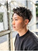 七三オールバックツイストパーマコンマヘア