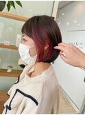 インナーカラー＊チェリーレッド＊丸みボブ【ZinaCENTRAL】