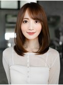 ◯ぱっつん前髪流し前髪鎖骨ミディアムボブ耳かけボブパーマ小顔