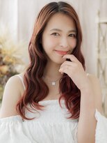 カバーヘア ブリス 北浦和(COVER HAIR bliss)&nbsp;波巻きウェーブチェリーレッドくびれロングa北浦和20代30代40代