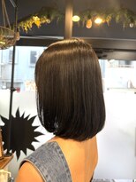 リュンヌ 門前仲町(lune)&nbsp;ロングショートワンカールパーマカーキグレージュ前髪門前仲町