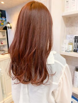 キャアリー(Caary) 福山市美容室Caary人気 透明感ロングヘア赤みオレンジ艶カラー
