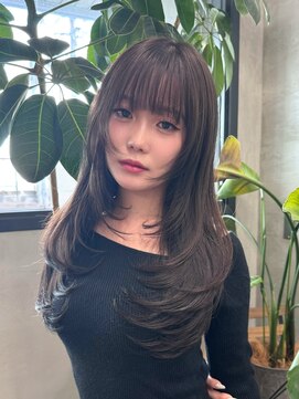 トゥイン 八王子(TWIN) オリーブグレー暗めカラーレイヤーカット黒髪韓国ヘア髪質改善