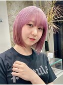 ダブルカラーピンクベージュベージュカラーケアブリーチミニボブ
