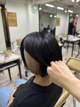 アジールヘア 所沢プロペ通り店(agir hair) イヤリングブロンドベージュレイヤーカットデザインカラー所沢