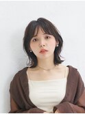 ミディアム黒髪クラゲヘアーオリーブグレー小顔ココアベージュ