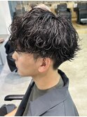 波巻きスパイラルパーマツイストパーママッシュメンズパーマ束感