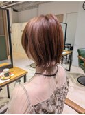 ブリーチ無しピンクベージュ×ボブウルフ大人可愛い20代30代