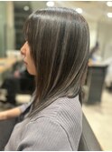 似合わせカット大人ガーリーダークアッシュ白髪ぼかしハイライト