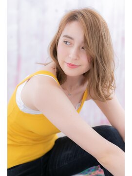 ミック 日暮里店(miq) イヤリングカラーかきあげ前髪くせ毛風鎖骨ミディアムa1