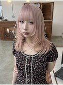 ミルクティーピンク/レイヤーカット/ブリーチ/ダブルカラー/梅田