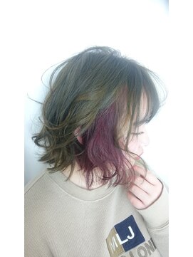 シーデン(C-den) 人気ゆるふわボブ×インナーカラー×イルミナ×オリーブアッシュ