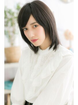 ミック ヘアアンドメイク アップ 駒込店(miq Hair&Make up) 伸ばしかけにも◎斜めバング黒髪クリアカラーハンサムミディ