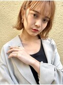 オレンジベージュ×切りっぱなしボブ