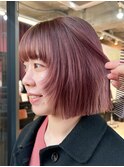 ピンクベージュ/フェイスレイヤー切りっぱなしボブ【自由が丘】