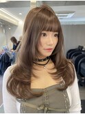 ピンクミルクティーアッシュベージュダブルカラー顔周りレイヤー