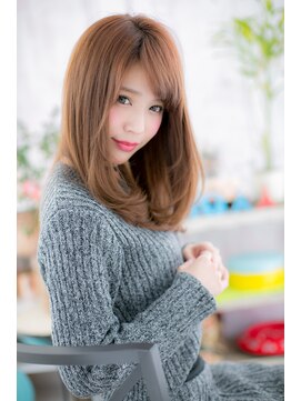 ミック 日暮里店(miq) 目力UP斜めバングオレンジカラー小顔ストレートc1