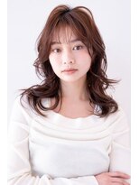 チョコグレージュ/20代30代大人かわいい/ミディアムレイヤー
