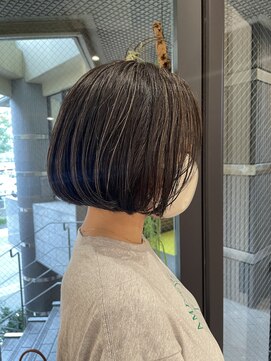 アールヘア ナチュラルアンドオーガニックサロン ワンレンボブ×オーガニック白髪ぼかしハイライト×30代40代50代