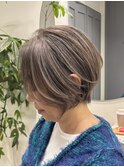 くびれショートボブ40代50代グレイカラー白髪染め自髪ぼかし