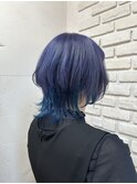ネイビー/ターコイズブルー/インナーカラー/クラゲスタイル