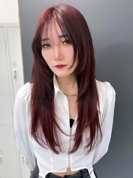 ランテルディ 渋谷(LANTERDIT) カシスピンク シースルーバング レイヤーカット ストレート