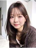 グレージュロング韓国ヘア顔周りレイヤー_F1129