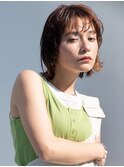 ブリーチなしダブルカラー オレンジブラウン レイヤーボブ 前髪