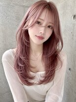 ヌフ(neuf) ピンクベージュ 顔周りレイヤー 韓国風ロング