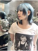 セクションカラー/青髪スカイブルーカラー裾カラー/エンドカラー