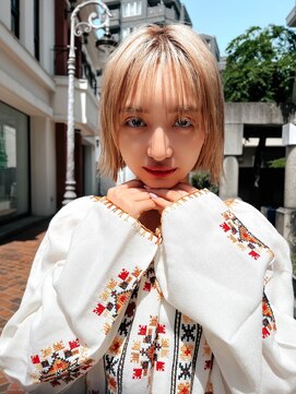 スティーロ 渋谷(Steelo) Steelo  切りっぱなし大人ボブ×ハニーベージュ