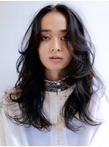ロングレイヤーデジパナチュラルパーマかきあげ大人女子20代