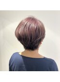 【白髪ぼかし】ハイライトピンクカラー×耳掛けショートボブ