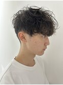 メンズマッシュパーマセンターパートマニュアンスパーマ