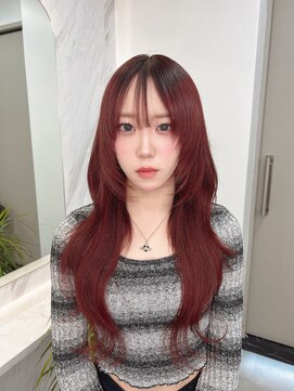 ディープレッド/レイヤーカット/ハッシュカット/エクステ