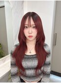 ディープレッド/レイヤーカット/ハッシュカット/エクステ