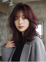 ノラ シブヤ(NORA) s6ハッシュカットミディアムレイヤーワインレッドボルドーカラー