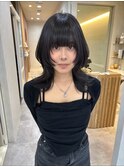 イメチェン黒髪ミディアムウルフスタイル【広島/本通】