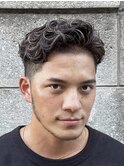 天神大名スペインカールメンズカットフリンジカット30代フェード