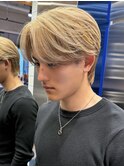 ミルクティーベージュダブルカラー韓国風メンズセンターパート