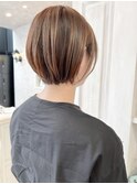 福山市美容室Caary透明感ブラウンカラー夏ボブ夏ミニボブ