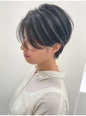 葛西ハイライト白髪ぼかしショートボブ小顔カットレイヤーカット