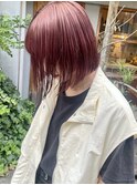 内巻きボブ暖色カシスピンクベージュブリーチダブルカラー人気