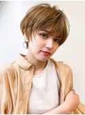 ★30代40代50代/ハンサムショートパーマ小顔マロンベージュ/前髪