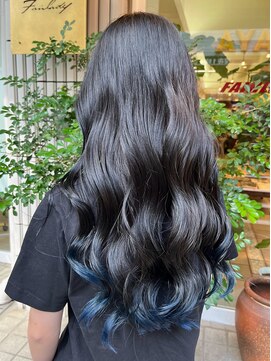 フェアレディ 烏山店(FAIRLADY) ダークグレー×ブルー ウェーブ巻きグラデーションカラー