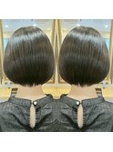 丸みショートボブ×アッシュブラックカラー30代40代